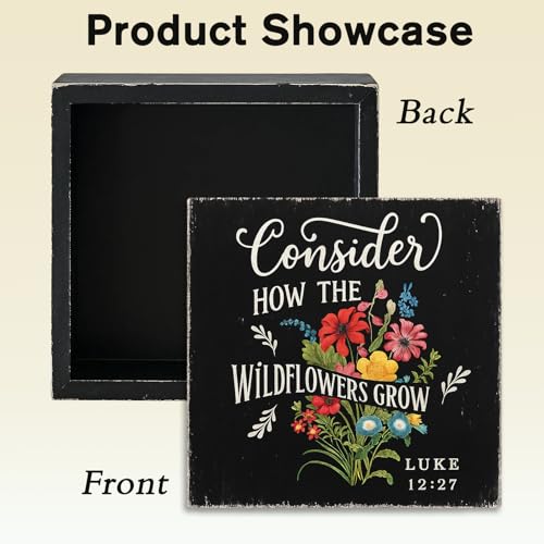 Consider How the Wild Flowers Grow Wood Box Sign, Black, 5x5 Inch - color: Black-019