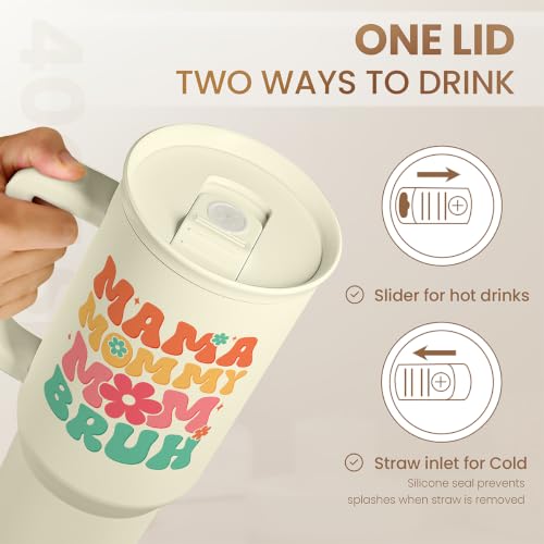 Mom Tumbler with Handle 40oz, Mama Mommy Mom Bruh Cup Stainless Steel Insulated Tumblers Coffee Travel Mugs, Gifts for Moms from Daughter Son, Best Mother Gift for Birthday Christmas Mothers Day - color: Mom 2