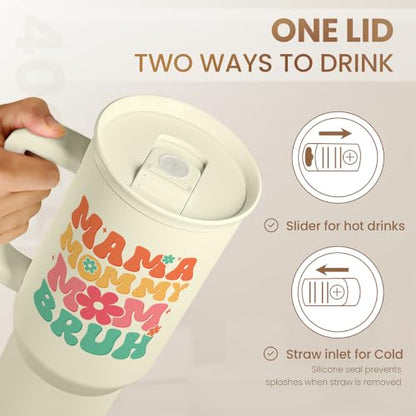Mom Tumbler with Handle 40oz, Mama Mommy Mom Bruh Cup Stainless Steel Insulated Tumblers Coffee Travel Mugs, Gifts for Moms from Daughter Son, Best Mother Gift for Birthday Christmas Mothers Day - color: Mom 2