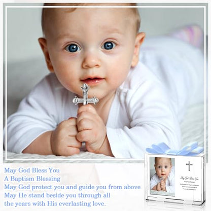 Vercraft 24 Set Baptism Picture Frame 3.5 x 5 Acrylic Baby Shower Baptism Favor Christening Gifts for Boy Girl with Plastic Crystal Boxes and Satin Ribbon Bows for Religious First Communion(Silver) - color: Silver