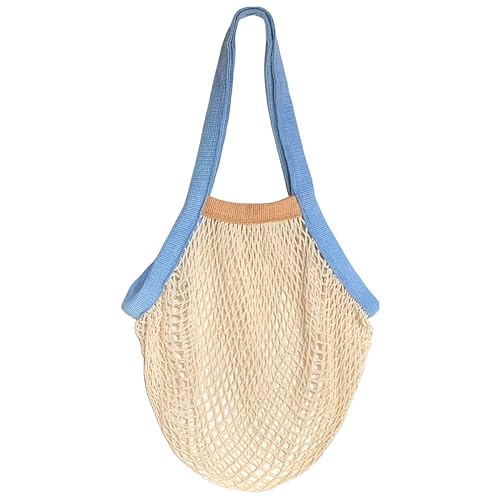 PILLOWPIA French Market Bag – Organic Cotton Tote, Handcrafted Adjustable Strap, Eco-Friendly 12-15" Farmers Market Carrier - color: French Blue/Wheat