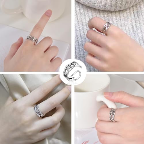 925 Sterling Silver Celtic Knot Open Adjustable Ring for Women Size 4-7 - color: Four line twist