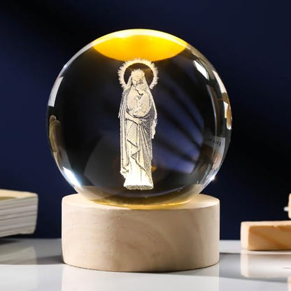 Arikyrist 3D Crystal Virgin Mary and Jesus Statue Figurine, Laser Engraved Blessed Mother and Child Jesus Glass Sphere Statue, 3D Crystal Ball Christian Catholic Religious Gifts for Women Men - color: 3d Mary#2