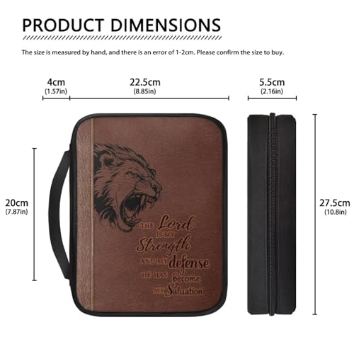 Lion Print Bible Case for Women Men,Brown Bible Holder Case Portable Canvas Church Bag - color: Lion-brown