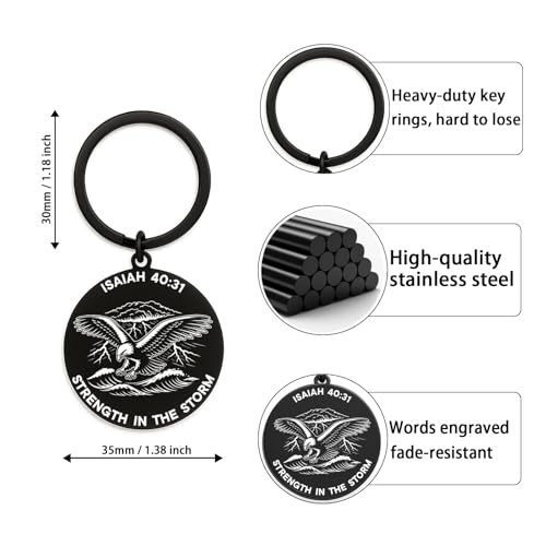 Isaiah 40:31 Keychain, Christian Keychain for Men, Eagle Bible Verse Gift