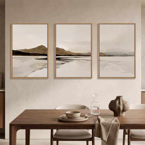 Netural Abstract Mountain Framed Canvas Wall Art Set -16"X24"X3 - color: Abstract Mountain Wall Art, size: 16"L x 24"W