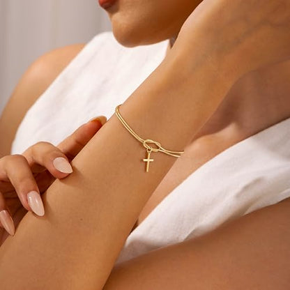 14K Gold Plated Cross Knot Bracelet for Women - color: Gold Cross&Kont Chain