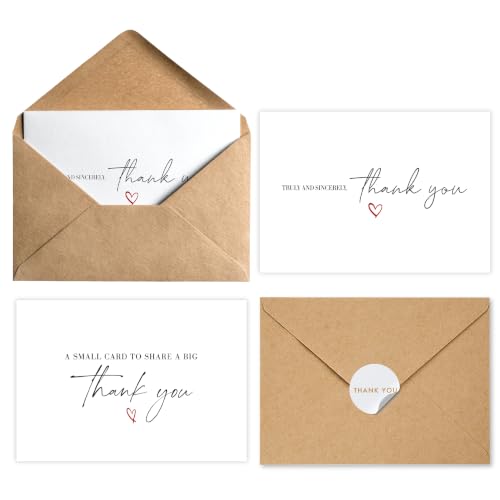 Thank You Cards with Envelopes Bulk Pack of 40 - Script Fonts Design - color: Red - Script