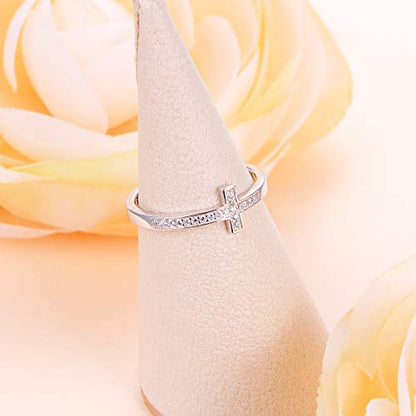 DAOCHONG 925 Sterling Silver Sideways Cross Ring Inspirational Jewelry - style: Cross