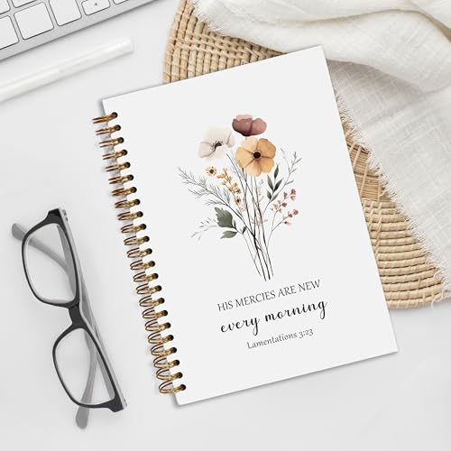 Bible Journal, A5 SpiralChristian Journal with Floral Notebook, HIS MERCIES ARE NEW EVERY MORNING, Bible Verse Gifts for Women Birthday Graduation Christmas, Sunday School, Office Supplies - color: White-3:23