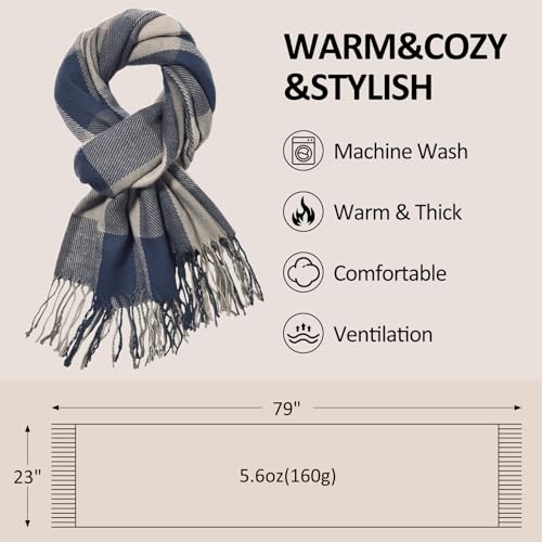 Loritta Winter Scarf for Women, Long Plaid Shawl Wraps Scarves Gifts - color: F-blue Grey Lattice