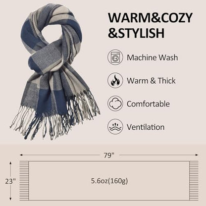 Loritta Winter Scarf for Women, Long Plaid Shawl Wraps Scarves Gifts - color: F-blue Grey Lattice