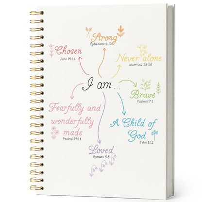 Motivational Bible Journal,Christian Religious Gift,Kids Prayer Notebook,Church Notes Journal for Sermons,Christian Affirmations I am Chosen Strong Brave Hardcover Spiral Notebook 5.5x8.3 - color: i am never alone