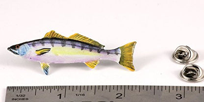 White Seabass Fish Pin, Pewter, Lapel, Hat, Pins, Brooch, Brooches, Jewelry, Gift, Handmade in the USA, 200 Fish Designs Available. S013Z - color: Hand Painted
