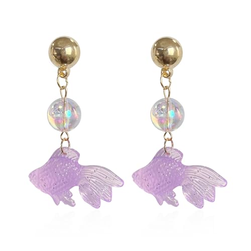 Goldfish Shape Resin Dangle Earrings Handmade Colorful Goldfish Drop Earring Stud for Women - color: Violet
