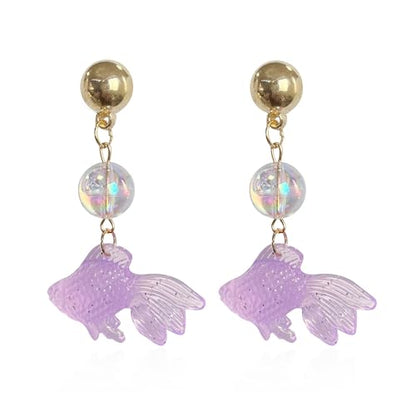 Goldfish Shape Resin Dangle Earrings Handmade Colorful Goldfish Drop Earring Stud for Women - color: Violet
