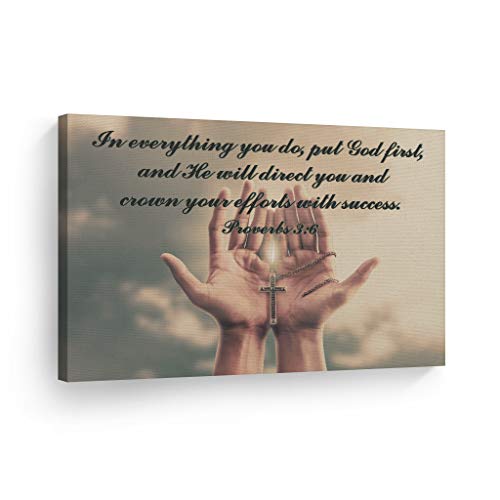 Smile Art Design Proverbs 3:6 Bible Verses Canvas Print Scripture Wall Decor Jesus Lord God Christ Pray Cross Religious Living Room Bedroom Christian Gift Home Decor - 8x12 - color: Scripture Quote Wall Art H17, size: 12"L x 8"W