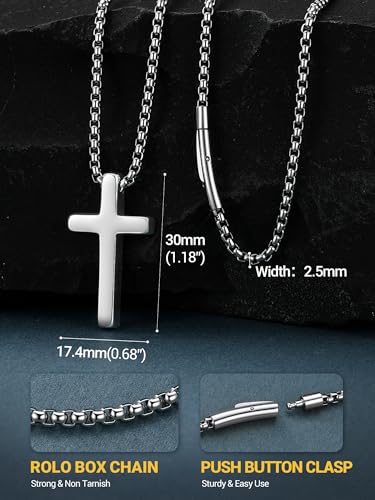 PROSTEEL Cross Necklace for Men Stainless Steel Pendant Chain - color: Silver, size: 20 inches(51cm)-men's average length, style: Small Cross: 1.2"*0.7"