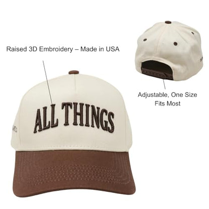 Faith Series 2-Tone Trucker Hat – Christian Faith-Based Cap with Bible Verse Detail - color: All Things | Romans 8:28 | Brown
