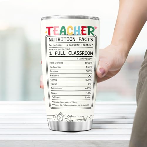 Teacher Appreciation Gift for Women, 20oz Stainless Steel Travel Mug with Rainbow Design and Funny Nutrition Facts, Back to School Thank You Tumbler for Daycare or Preschool - color: Teacher Life Y0