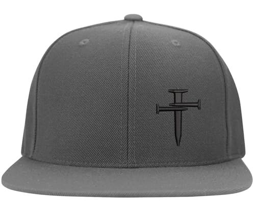 Nail Cross Christian Fitted Side Embroidered Hat Baseball Cap - color: Grey Flat Brim, size: Large-X-Large