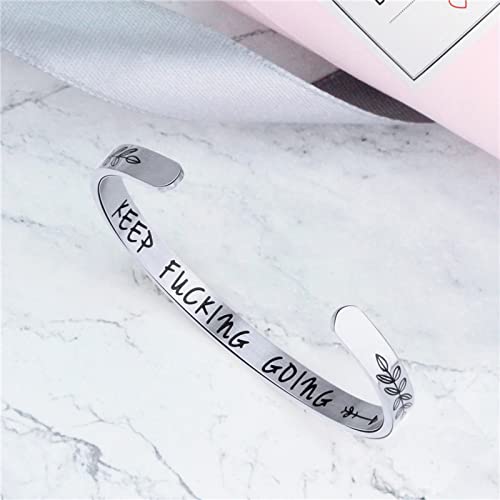 MUERDOU Inspirational Cuff Bracelet Bangle for Women Christian Bible Verse Bracelet Prayer Faith Religious Stainless Steel Bangle Gifts for Her - style: Keep Going