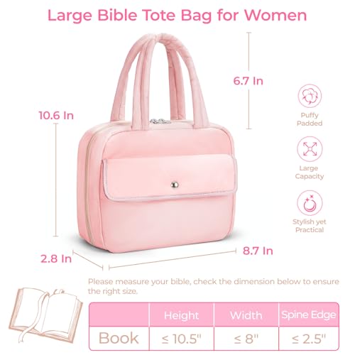 WOBAGMEN Puffy Bible Cover Case for Women with Study Supplies,Soft Bible Bag with Highlighters for Girls, Bible Journaling Kit Christmas Christian Gift for Women (Pink, M) - color: Pink