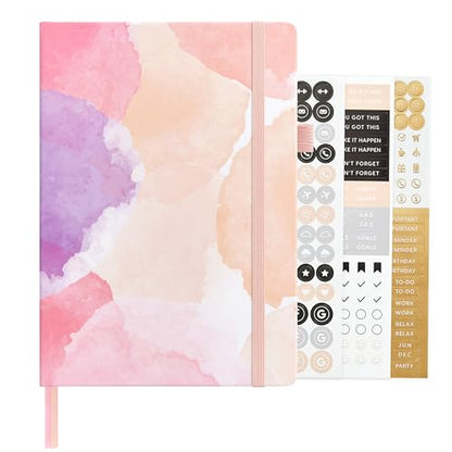 &And Per Se Dotted Journal Notebook, A5 Hardcover Aesthetic Dotted Notebook – 160 Pages 100gsm Thick Dot Grid Paper, 3 Sticker Sheets – Gift-Ready Journaling Kit for Women (Blush Watercolor) - color: f.Blush Watercolor, style: Dotted with Pattern