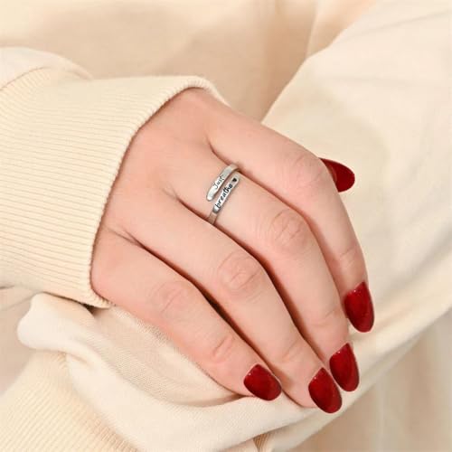 Faith Over Fear Cross Inspirational Rings for Women Daughter, Christian Blessed Hope Love Encouragement Rings Adjustable Open Tiny Purity Wrap Thumb Cross Ring Jewelry Graduation Cocktail Party - color: Just Breathe Silver