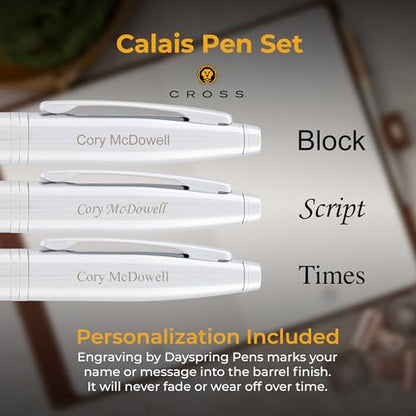 Cross Calais Personalized Ballpoint and Rollerball Pen Set in Chrome Finish