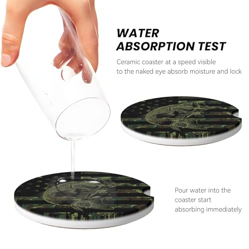 Camouflage Flag Fish Car Cup Holder Coasters 2 Pack 2.63" for Women - color: Green