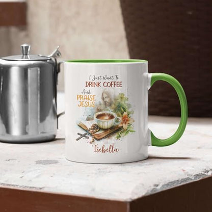 Custom Christian Faith Mug, Coffee And Praise Jesus Cup With Customized Name, Bible And Floral Design Coffee Mug 11oz 15oz, Personalized Spiritual Ceramic Cup, Gift For Friend Coworker - color: XUA-324-1556-COFFEE AND PRAISE JESUS MUG