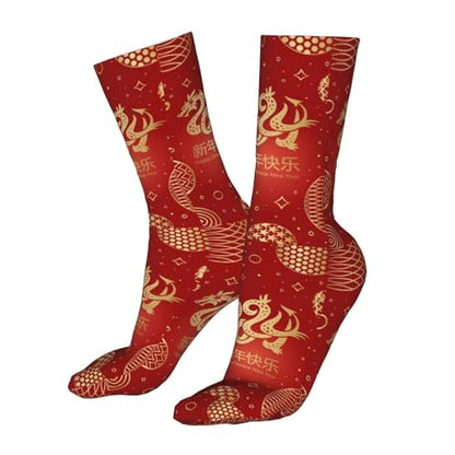 Happy New Year 2024 Unisex Sports Socks - Winter Casual Dress Fashion Socks - color: Happy New Year of the Dragon 2024