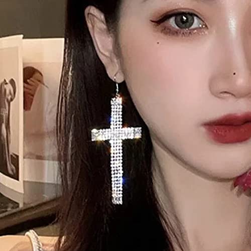 Wekicici Rhinestone Cross Drop Earrings - Fashion Tassel Hoop Earrings with Crystal Cross Design - Accessories for Women