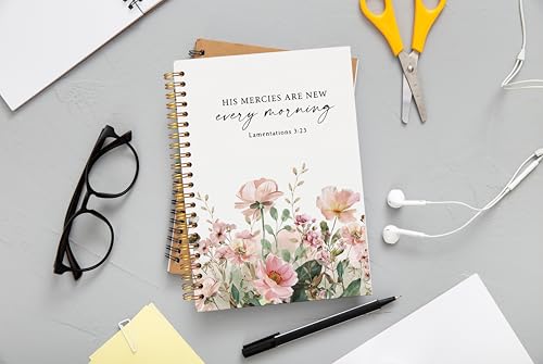 Christian Notebook for Women, Christian Gifts Journal, Prayer Journal for Women, Bible Journaling Notebook, Lamentations 3:23 His Mercies Are New Every Morning Floral Notebook 5.5x8.3 - color: 18-Christian-notebook
