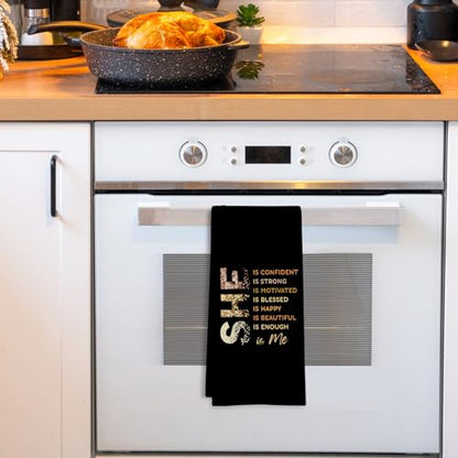 Black Gold She is Me Kitchen Towels, Inspirational Gifts for Women, Postive Affirmations Golden Dish Tea Towels for Kitchen, Inspirational Self Care Hand Towels for Girls Bathroom, 16x24 Inch - color: She