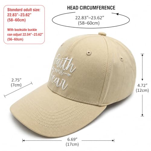Faith Over Fear Christian Hats, Embroidered Baseball Caps for Adults - color: Tan White