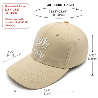 Faith Over Fear Christian Hats, Embroidered Baseball Caps for Adults - color: Tan White