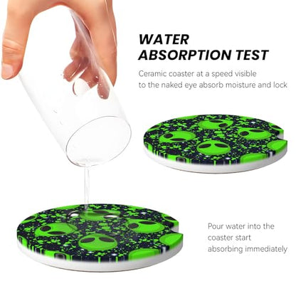 Alien Glaxy Sky Car Cup Holder Coasters 2 Pack 2.63" for Women - color: Green