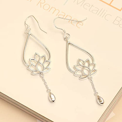Charmsy 925 Sterling Silver Double Twisted Infinity Dangle Earrings for Women | Linear Marquise Large Loops Classic Infinity Drop Dangle Earrings - color: Long Lotus Flower