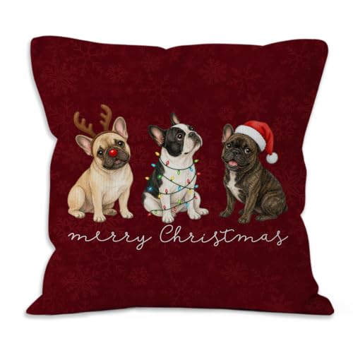 Christmas French Bulldog Throw Pillow Covers 18x18 Home Decor - color: French Bulldog