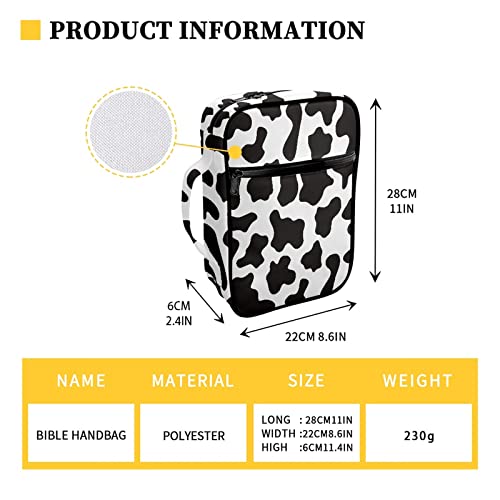 Coldinair Cow Print Bible Cover for Men Women with Handles and Zippered Pocket,Bible Carrying Case,Bible Tote Bag for Kids,Bible Book Cover,Bible Accessories,Christian Gifts - color: Cow