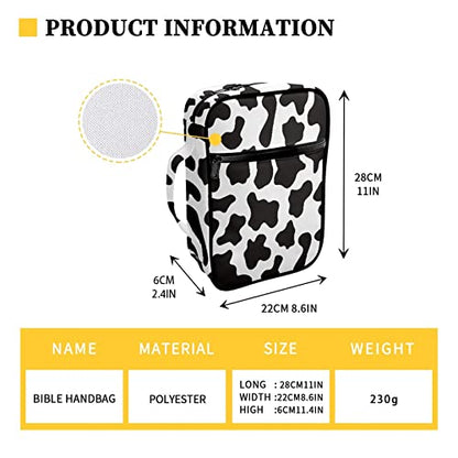 Coldinair Cow Print Bible Cover for Men Women with Handles and Zippered Pocket,Bible Carrying Case,Bible Tote Bag for Kids,Bible Book Cover,Bible Accessories,Christian Gifts - color: Cow