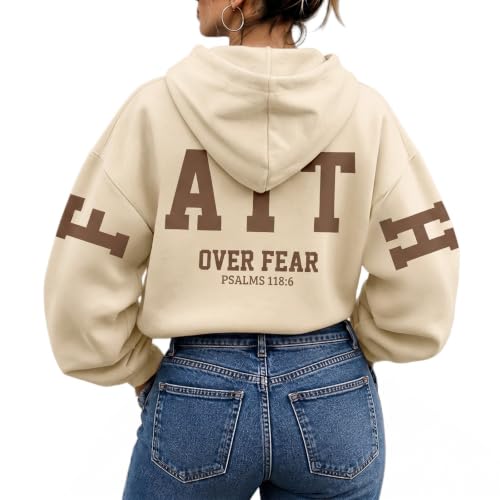 Christian Hoodies Women Blessed Sweatshirts Jesus Religious Sayings Sweater - color: Apricot 2, size: Large