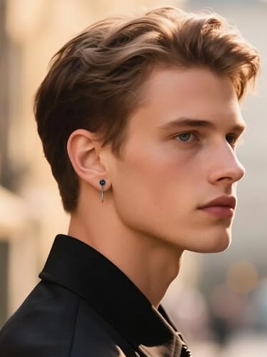 Black Dangle Drop Earrings 925 Sterling Silver Black Onyx Stud Earrings Viking Rune Jewelry Gift for Women Men - color: A01-Swords