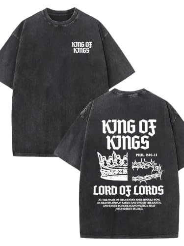 Christian Oversized Graphic T Shirt Vintage Wash Faith Cotton Tee - size: Small