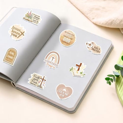 50 Pcs Prayer Board Supplies, Brown Christian Jesus Prayer Board Vision Board Stickers for Women Man, Inspirational Bible Verse Stickers for Water Bottle Laptop Scrapbooking Decals - color: Christian