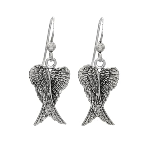 Sterling Silver Dangle Folded Feather Angel Wings Earrings