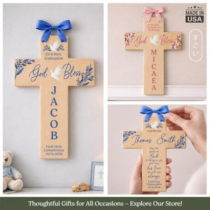 Personalized Wall Cross Catholic Boys First Communion Keepsake | First Holy Communion Gifts | 1st First Holy Communion Gifts for boys catholic | Baby Baptism Gifts Baptism Cross (Patterns) - color: Patterns