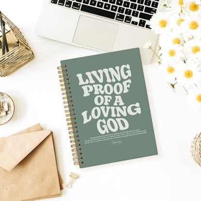 Christian Journal, Bible Study Notebook, Bible Notebooks for Note Taking, Church Hardcover Spiral Notebook for Women Man 5.5x8.3 - Sage Green - color: Living Proof of a Loving God - Green